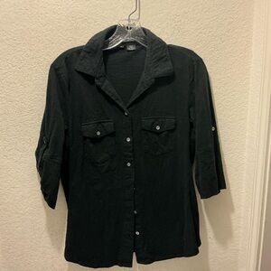 Sandra Ingrish Black Knit Top 3/4 sleeves classic cotton